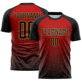 Custom Black Red-Old Gold Gradient Diamond Grid Colombia Sublimation Soccer Uniform Jersey