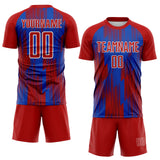 Custom Red Thunder Blue-White Gradient Stripe Colombia Sublimation Soccer Uniform Jersey