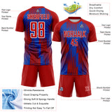Custom Red Thunder Blue-White Gradient Stripe Colombia Sublimation Soccer Uniform Jersey
