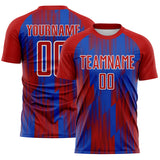 Custom Red Thunder Blue-White Gradient Stripe Colombia Sublimation Soccer Uniform Jersey
