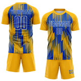 Custom Gold Thunder Blue-White Gradient Stripe Colombia Sublimation Soccer Uniform Jersey