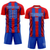 Custom Red Thunder Blue White-Fire Red Vertical Stripe Colombia Sublimation Soccer Uniform Jersey