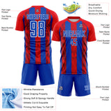 Custom Red Thunder Blue White-Fire Red Vertical Stripe Colombia Sublimation Soccer Uniform Jersey