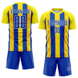 Custom Light Yellow Thunder Blue-White Vertical Stripe Colombia Sublimation Soccer Uniform Jersey