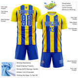 Custom Light Yellow Thunder Blue-White Vertical Stripe Colombia Sublimation Soccer Uniform Jersey