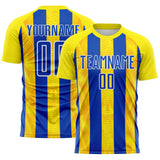 Custom Light Yellow Thunder Blue-White Vertical Stripe Colombia Sublimation Soccer Uniform Jersey