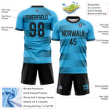 Custom Sky Blue-Black Gradient Horizontal Stripes Sublimation Soccer Uniform Jersey