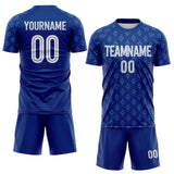 Custom Royal-White Geometric England Style Sublimation Soccer Uniform Jersey