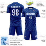 Custom Royal-White Geometric England Style Sublimation Soccer Uniform Jersey