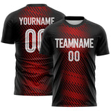 Custom Black White-Red Brush Stroke Diagonal Stripe Sublimation Soccer Uniform Jersey