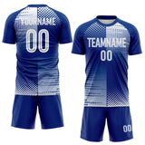 Custom Royal-White Split Geometric Grid England Style Sublimation Soccer Uniform Jersey
