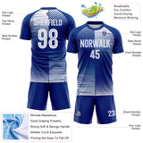 Custom Royal-White Split Geometric Grid England Style Sublimation Soccer Uniform Jersey