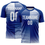 Custom Royal-White Split Geometric Grid England Style Sublimation Soccer Uniform Jersey