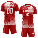 Custom Red-White Split Geometric Grid England Style Sublimation Soccer Uniform Jersey