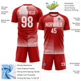 Custom Red-White Split Geometric Grid England Style Sublimation Soccer Uniform Jersey