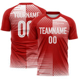 Custom Red-White Split Geometric Grid England Style Sublimation Soccer Uniform Jersey