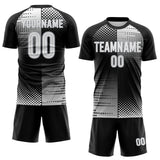 Custom Black White-Gray Split Geometric Grid Sublimation Soccer Uniform Jersey