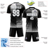 Custom Black White-Gray Split Geometric Grid Sublimation Soccer Uniform Jersey