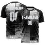 Custom Black White-Gray Split Geometric Grid Sublimation Soccer Uniform Jersey