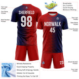 Custom Red White-Navy Split Brush Stroke Diagonal Stripe England Style Sublimation Soccer Uniform Jersey