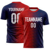 Custom Red White-Navy Split Brush Stroke Diagonal Stripe England Style Sublimation Soccer Uniform Jersey