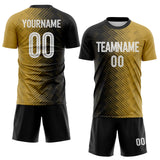 Custom Black White-Old Gold Diagonal Geometric Line Sublimation Soccer Uniform Jersey
