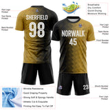Custom Black White-Old Gold Diagonal Geometric Line Sublimation Soccer Uniform Jersey