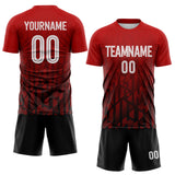 Custom Red White-Black Diagonal Geometric Line Sublimation Soccer Uniform Jersey
