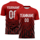 Custom Red White-Black Diagonal Geometric Line Sublimation Soccer Uniform Jersey