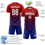 Custom Red White-Royal Diagonal Geometric Line England Style Sublimation Soccer Uniform Jersey
