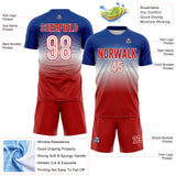 Custom Royal White-Red Gradient V Stripe England Style Sublimation Soccer Uniform Jersey