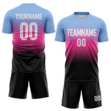 Custom Light Blue White Pink-Black Gradient V Stripe Sublimation Soccer Uniform Jersey