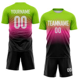 Custom Neon Green White Pink-Black Gradient V Stripe Sublimation Soccer Uniform Jersey