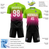 Custom Neon Green White Pink-Black Gradient V Stripe Sublimation Soccer Uniform Jersey