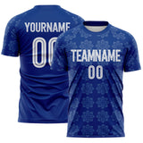 Custom Royal White-Black Floral England Style Sublimation Soccer Uniform Jersey