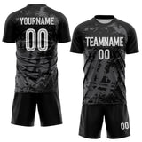 Custom Black White-Steel Gray Brush Stroke Splatter Sublimation Soccer Uniform Jersey