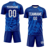 Custom Royal White-Blue Brush Stroke Splatter England Style Sublimation Soccer Uniform Jersey