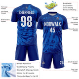 Custom Royal White-Blue Brush Stroke Splatter England Style Sublimation Soccer Uniform Jersey