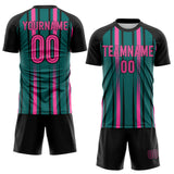 Custom Teal Pink-Black Vertical Stripe Sublimation Soccer Uniform Jersey