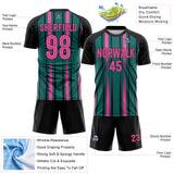 Custom Teal Pink-Black Vertical Stripe Sublimation Soccer Uniform Jersey
