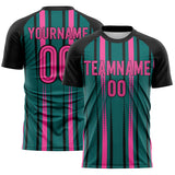 Custom Teal Pink-Black Vertical Stripe Sublimation Soccer Uniform Jersey