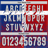 Custom Royal White Red-Black Distressed Splatter England Style Sublimation Soccer Uniform Jersey