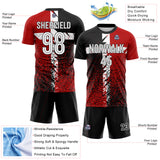 Custom Black White-Red Distressed Splatter Sublimation Soccer Uniform Jersey