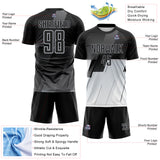 Custom Black Gray-White Geometric Diagonal Block Halftone Grid Sublimation Soccer Uniform Jersey