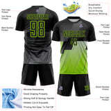 Custom Black Gray-Neon Green Geometric Diagonal Block Halftone Grid Sublimation Soccer Uniform Jersey
