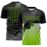 Custom Black Gray-Neon Green Geometric Diagonal Block Halftone Grid Sublimation Soccer Uniform Jersey