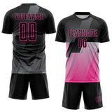 Custom Black Gray-Pink Geometric Diagonal Block Halftone Grid Sublimation Soccer Uniform Jersey