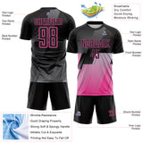 Custom Black Gray-Pink Geometric Diagonal Block Halftone Grid Sublimation Soccer Uniform Jersey
