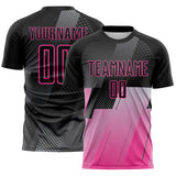 Custom Black Gray-Pink Geometric Diagonal Block Halftone Grid Sublimation Soccer Uniform Jersey