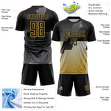 Custom Black Gray-Old Gold Geometric Diagonal Block Halftone Grid Sublimation Soccer Uniform Jersey